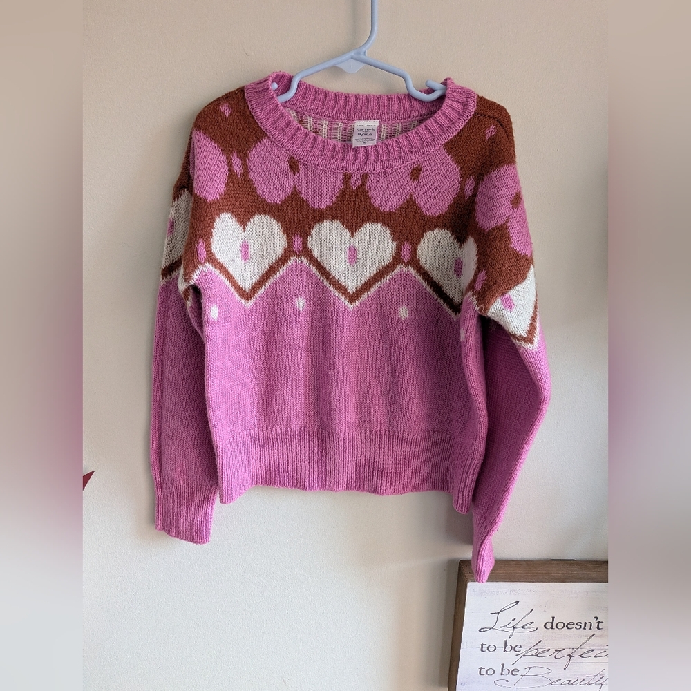 Carter's Pink and Brown Heart-Print Crewneck Sweater